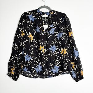 Sofie Schnoor Nila‎ Floral Peasant Blouse Womens Black Long Sleeve Top Small NWT